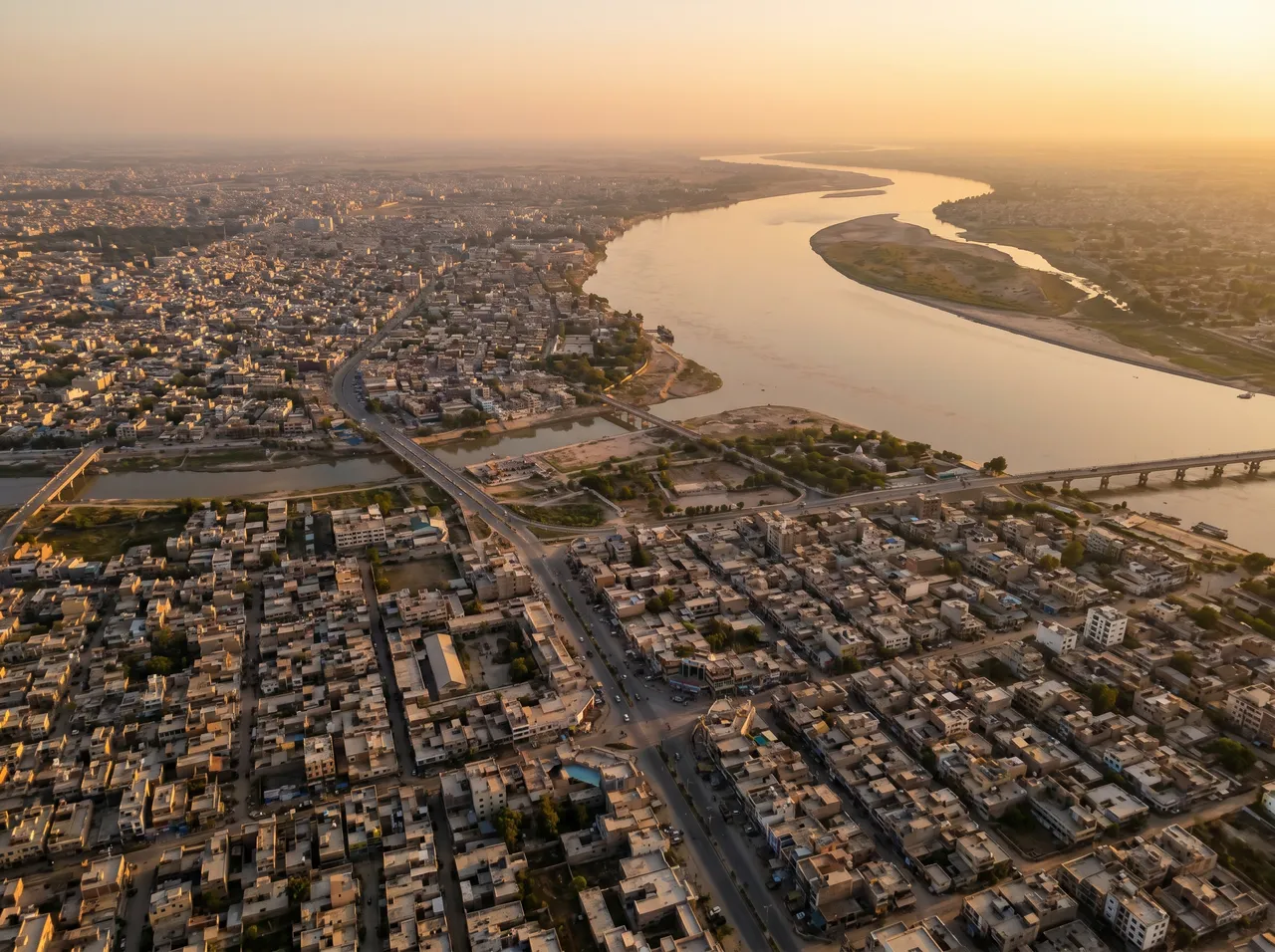 MacBook repair Hyderabad · aerial view of Hyderabad Sindh on the Indus river · insured mail-in service to AppleForce Lahore
