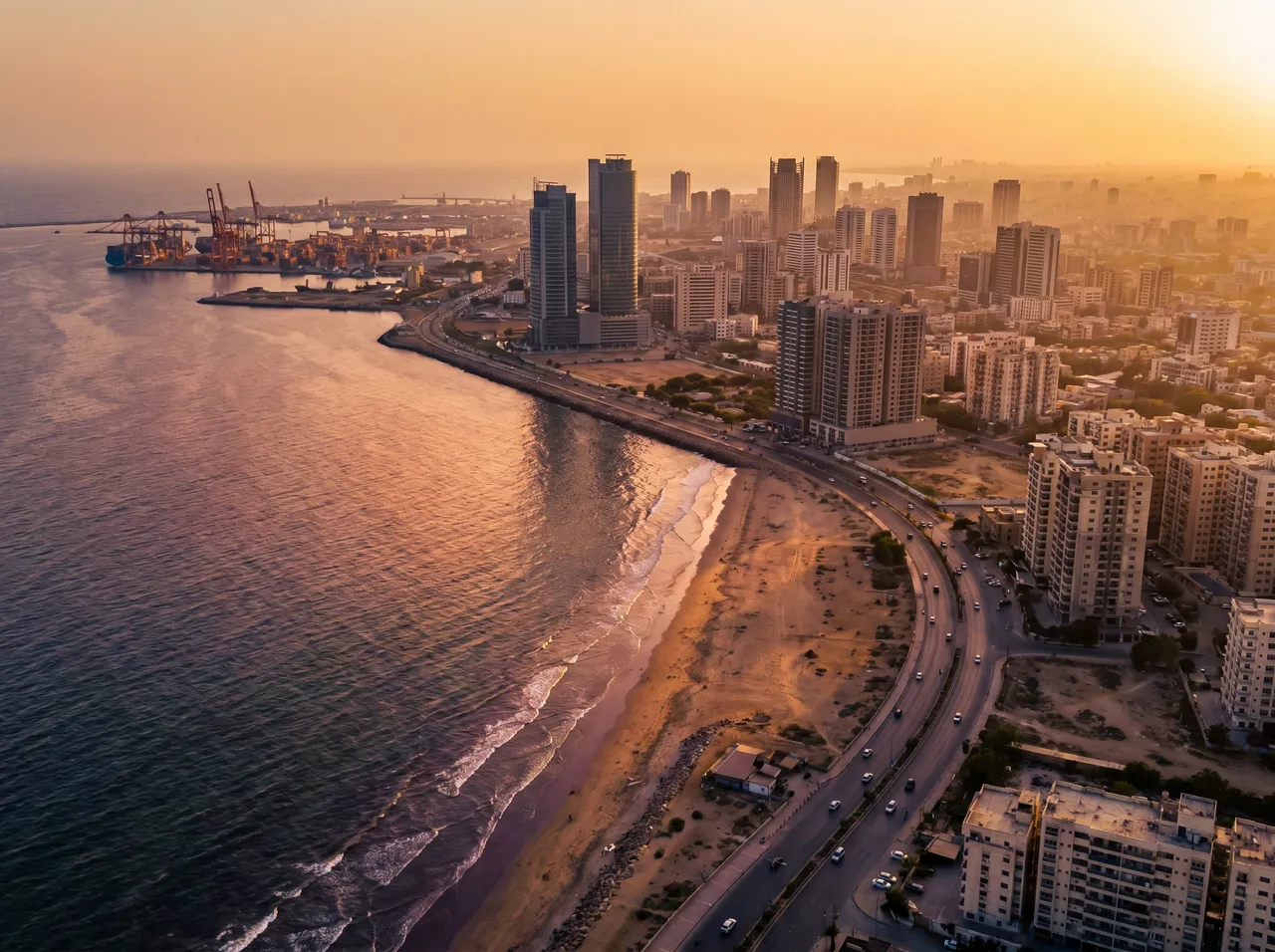 MacBook repair Karachi · aerial view of the Karachi coastline at sunset · insured mail-in service to AppleForce Lahore